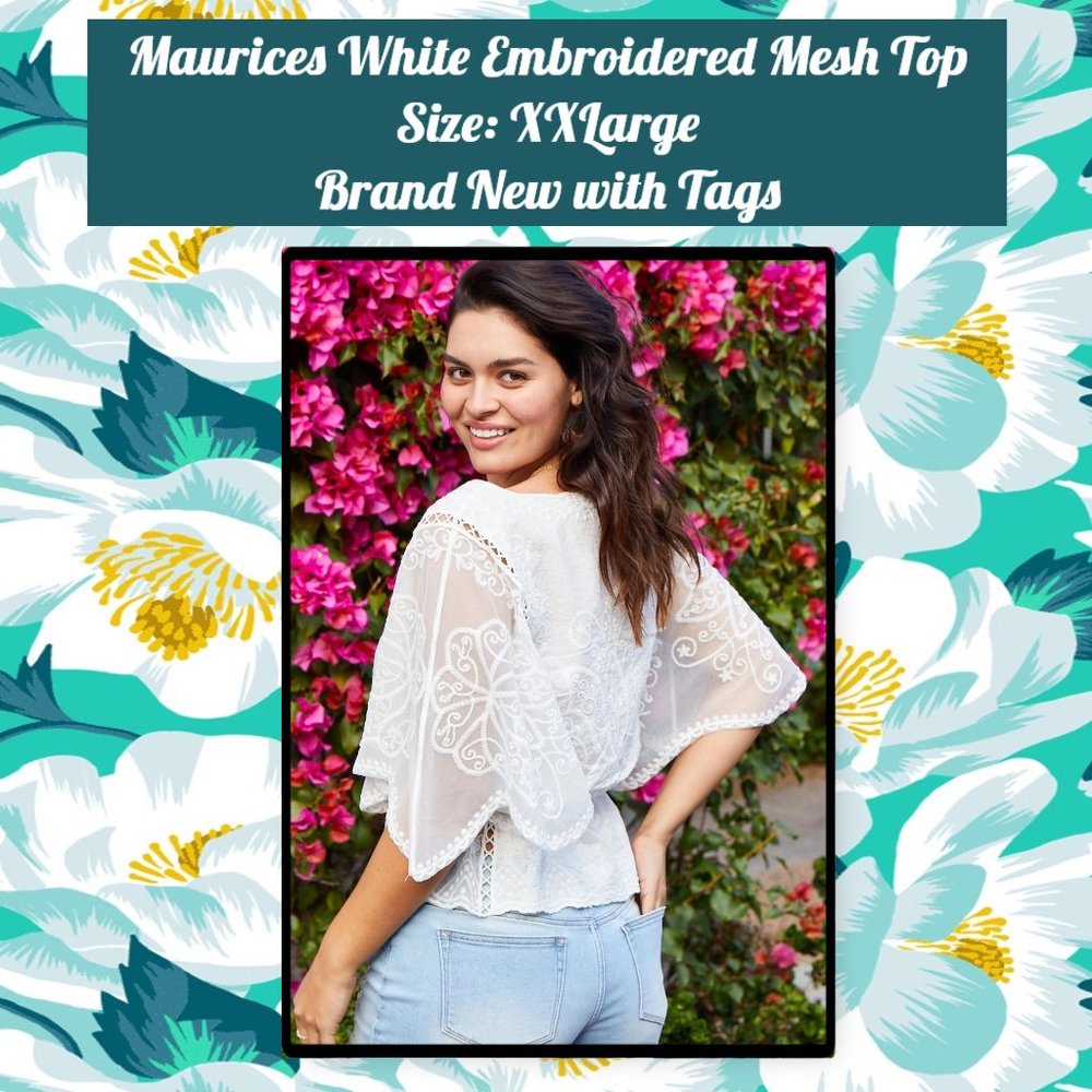 Maurices White Embroidered Mesh Top XXL